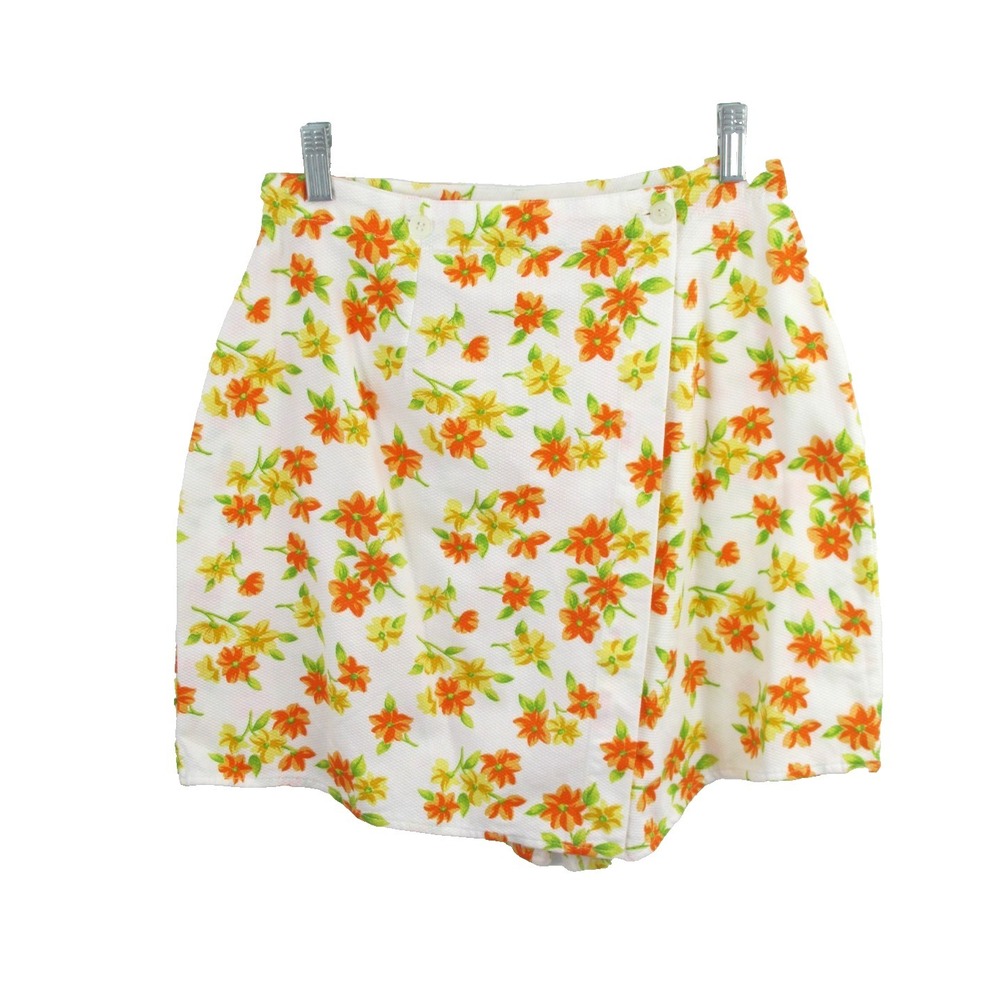 American Weekend Women White Floral Wrap Skort Medium Cotton Tennis Golf Vintage
